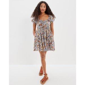 American Eagle Floral Button Front Mini Dress